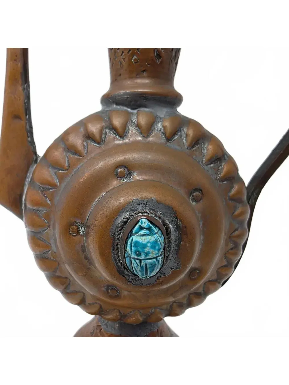 Vintage Egyptian Copper Scarab Coffee Pot Handmade Ewer 7.75 Inch